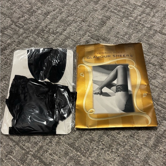 NEW Victorias Secret Glamour Sheers Lace Top Thigh Highs Jet Black - Size Small - Picture 3 of 4